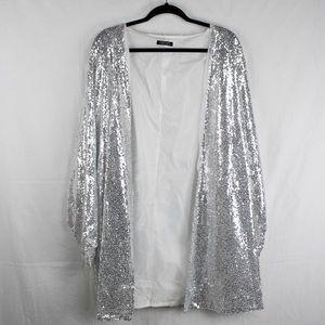 L/S Men’s Silver Sequin Cardigan Cape Cloak
